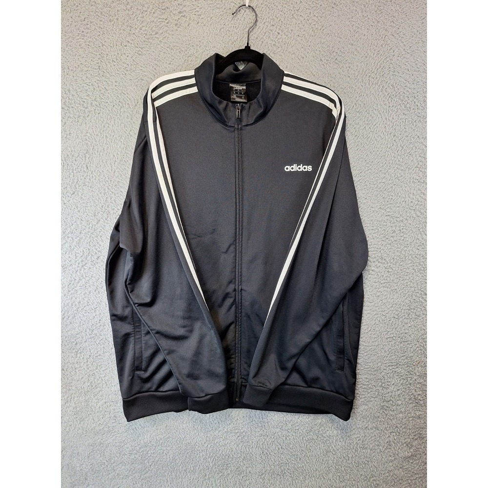 Adidas Track Jacket Mens 2XL Black Essentials‎ 3-Stripes Athletic Fit Full Zip